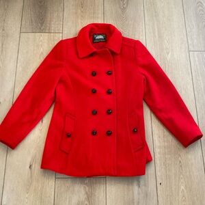 Vintage 90s Bright Red 100% Wool Mackintosh Double Breasted Peacoat with Pockets